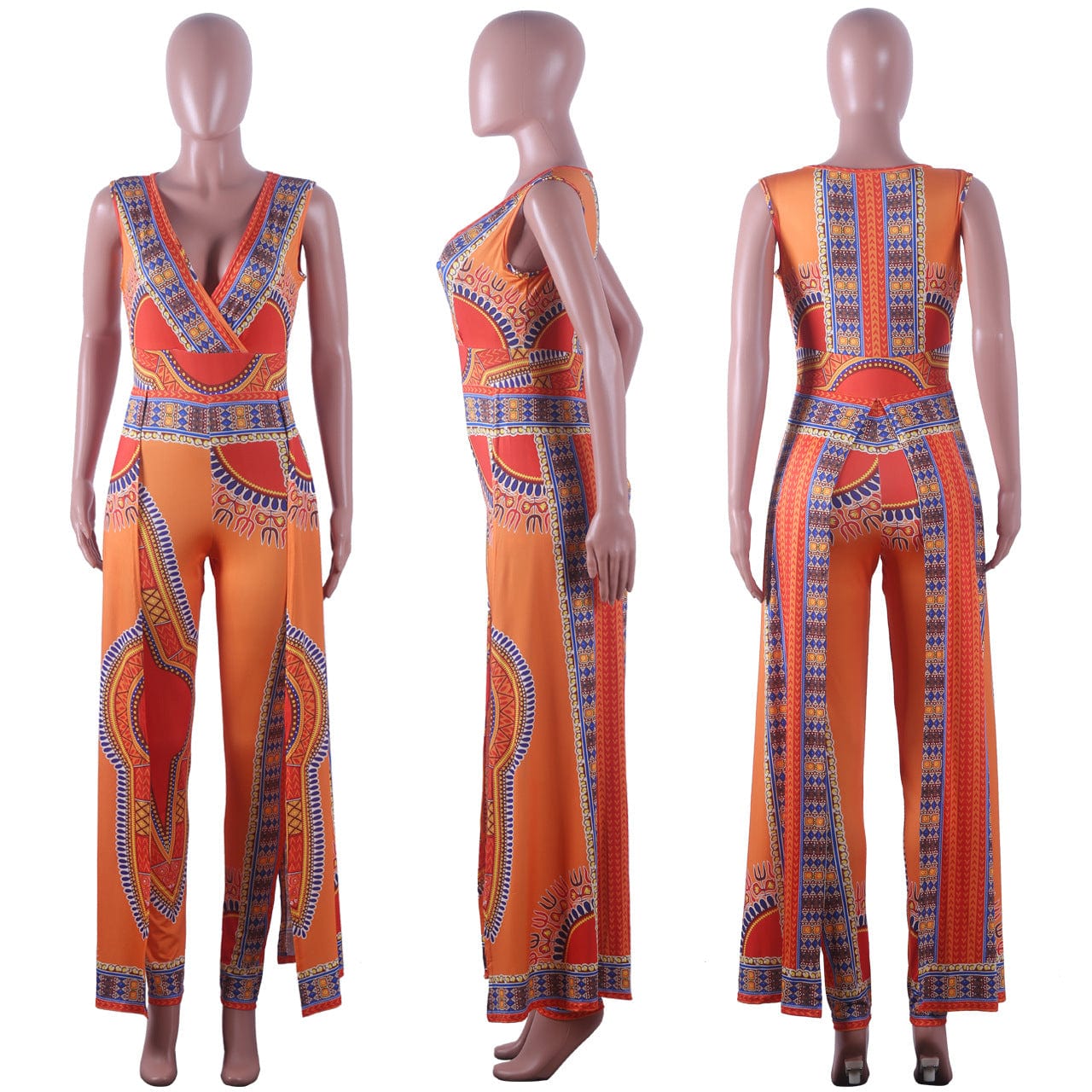 New Design African Orange Print National Style Ladies One Piece Jumpsuit Bohemian Summer Women Body Suite