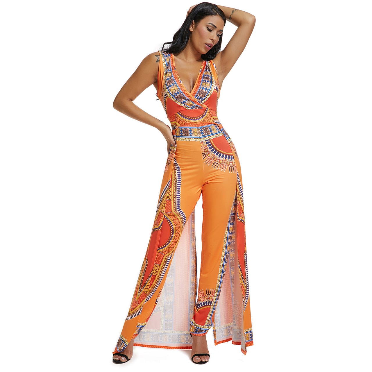 New Design African Orange Print National Style Ladies One Piece Jumpsuit Bohemian Summer Women Body Suite