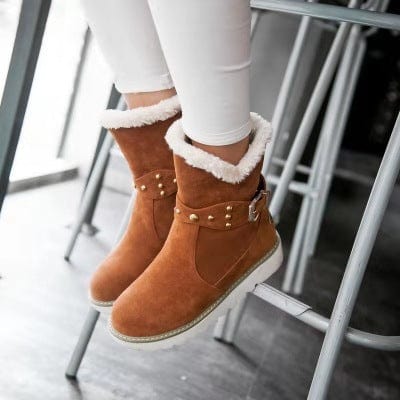 New Design Cheap warm winter suede leather flat heel shoes real sheep fur snow boots for fashion