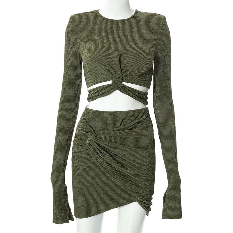 New Design Hollow Out Party Wear Long Sleeve 2 Piece Sets Mini Sexy Bodycon Women's Dresses