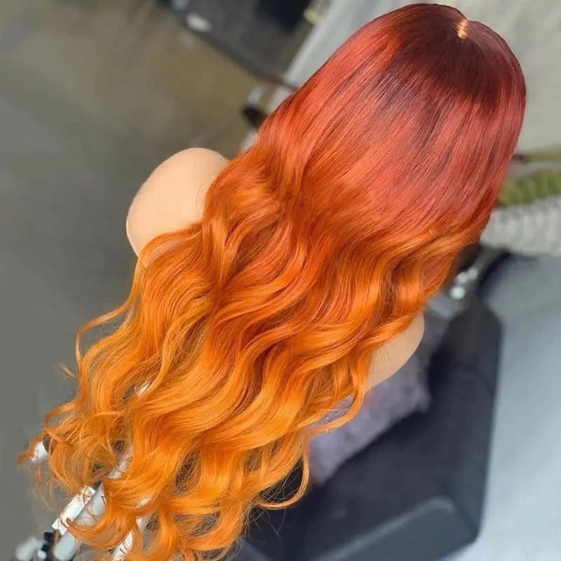 New Design Long Wavy Ombre Orange Body Wave Wigs Human Hair Lace Frontal Wigs