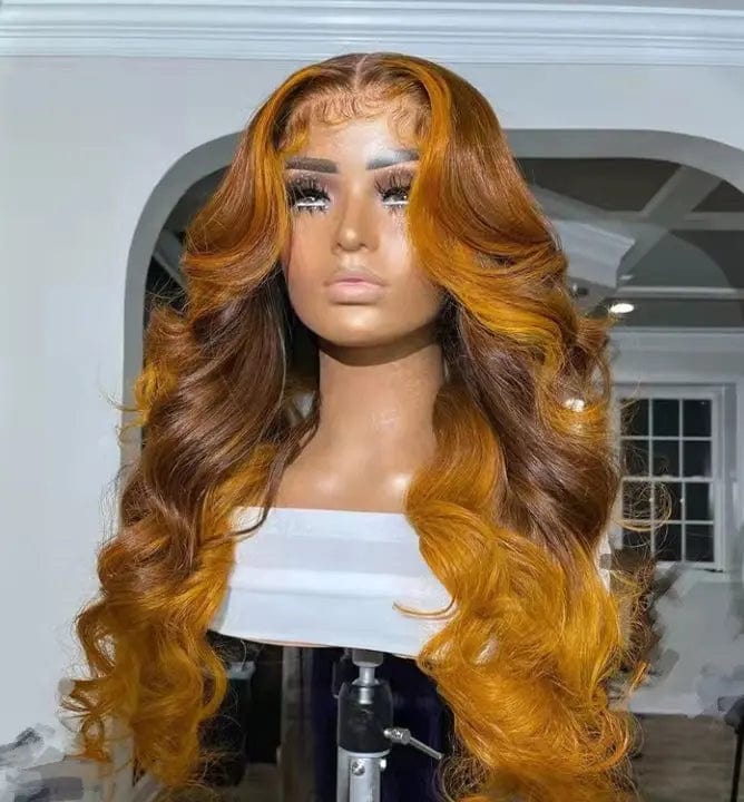 New Design Long Wavy Wigs Highlight Ginger Human Hair 13*4 Lace front Wigs with Baby Hair