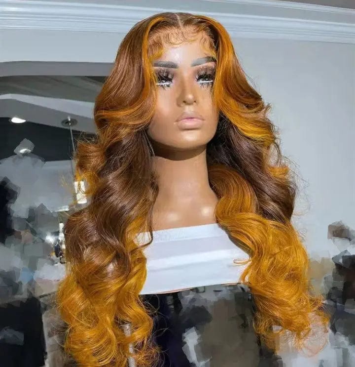 New Design Long Wavy Wigs Highlight Ginger Human Hair 13*4 Lace front Wigs with Baby Hair