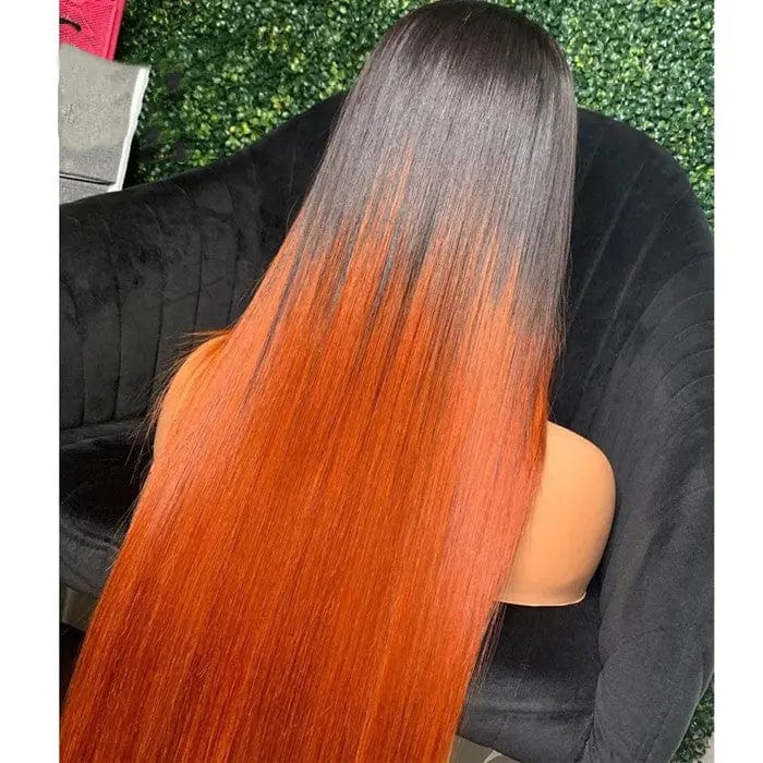 New Design Ombre Orange Silky Straight Peruvian Human Virgin Hair 13*4 Lace Front Wigs