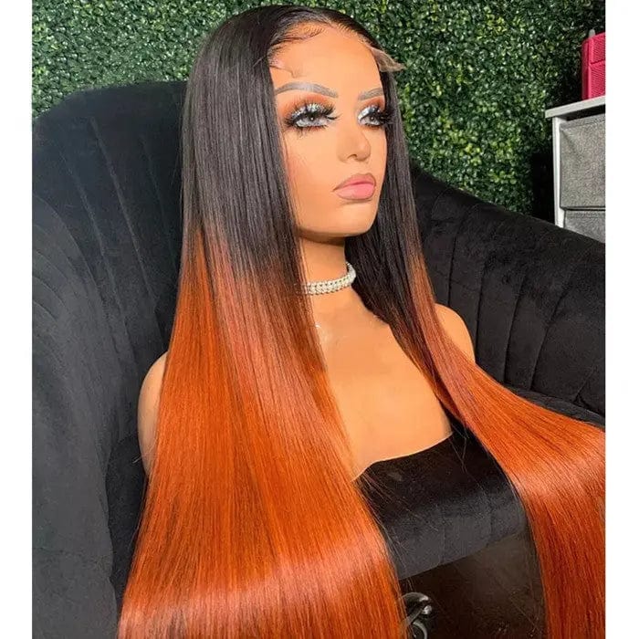 New Design Ombre Orange Silky Straight Peruvian Human Virgin Hair 13*4 Lace Front Wigs