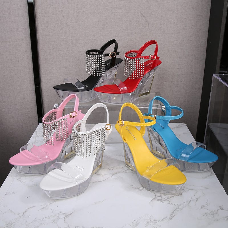 New Design Sandals Women Shoes Clear Wedge 10 cm Heeled Platform Sandals Attractive Pole Dance Sandals Shoes For Women