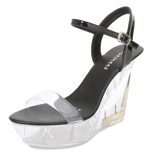 New Design Sandals Women Shoes Clear Wedge 10 cm Heeled Platform Sandals Attractive Pole Dance Sandals Shoes For Women