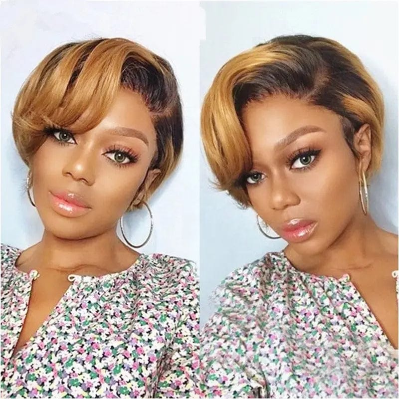 New Design Short Pixie Wigs Natural Wave Ombre Blonde Virgin Hair Lace Front Wig for Black Women