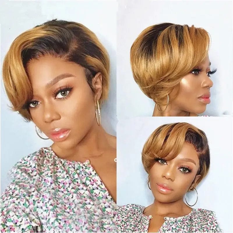 New Design Short Pixie Wigs Natural Wave Ombre Blonde Virgin Hair Lace Front Wig for Black Women