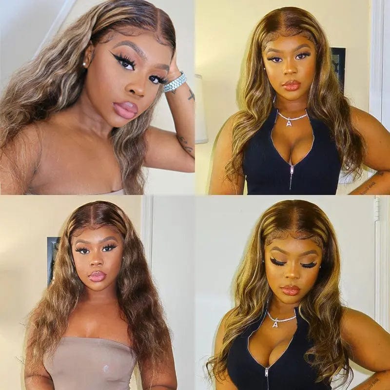 New Fashion Lace Wigs Ombre Straight 28 30 Inch Wig Honey Blonde 13x1 Hd Full Highlight Lace Front Human Hair Wigs On Sale