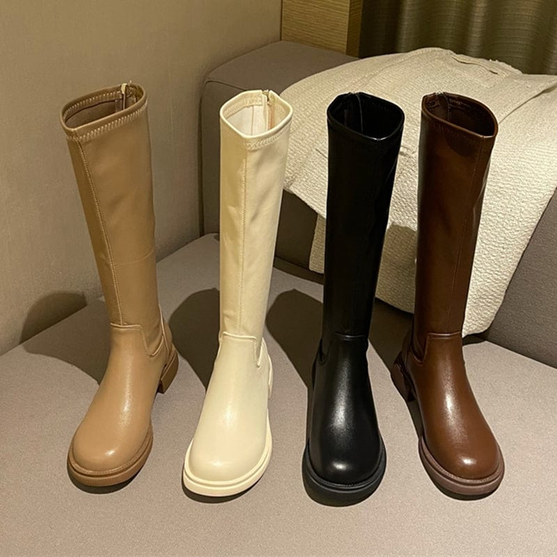 New Fashion Thick Bottom 2022 Autumn Winter Round Head Back Zipper Thick Heel Elastic High Tube Boots Female Women's Shoes