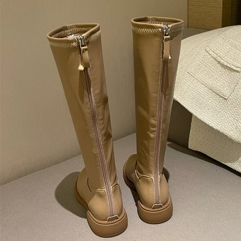 New Fashion Thick Bottom 2022 Autumn Winter Round Head Back Zipper Thick Heel Elastic High Tube Boots Female Women's Shoes