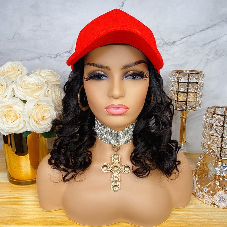 New Fashion Women Baseball Cap Wig Loose Wave Human Hair Funny Casual Hip Hop Cap Snapback Gorras Hat Wigs