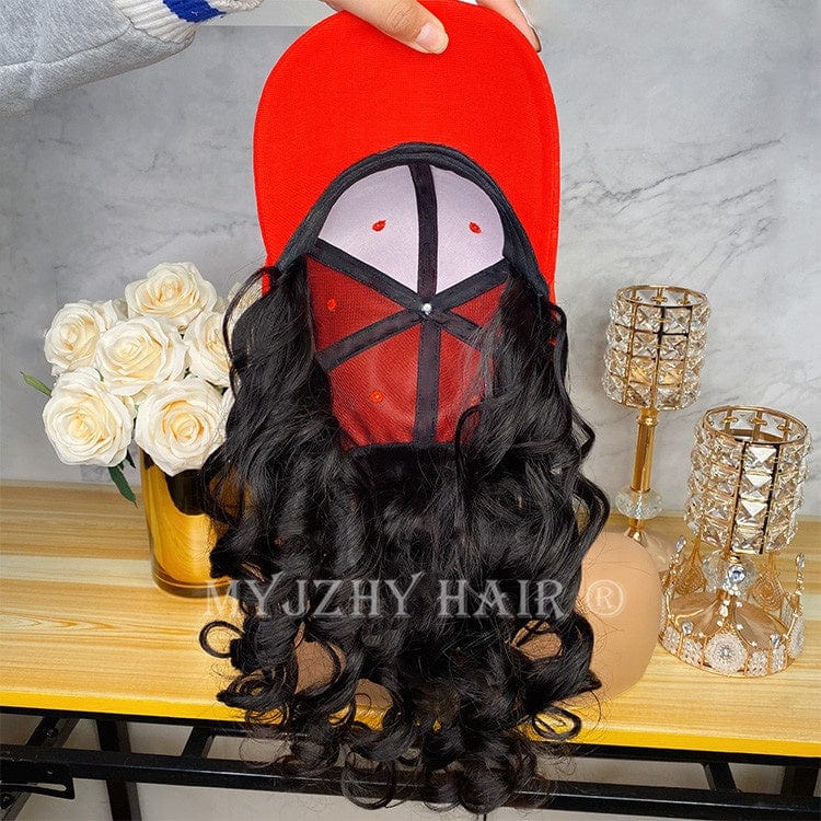 New Fashion Women Baseball Cap Wig Loose Wave Human Hair Funny Casual Hip Hop Cap Snapback Gorras Hat Wigs