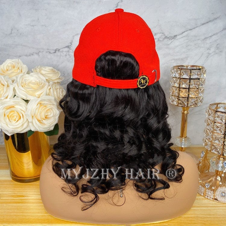 New Fashion Women Baseball Cap Wig Loose Wave Human Hair Funny Casual Hip Hop Cap Snapback Gorras Hat Wigs