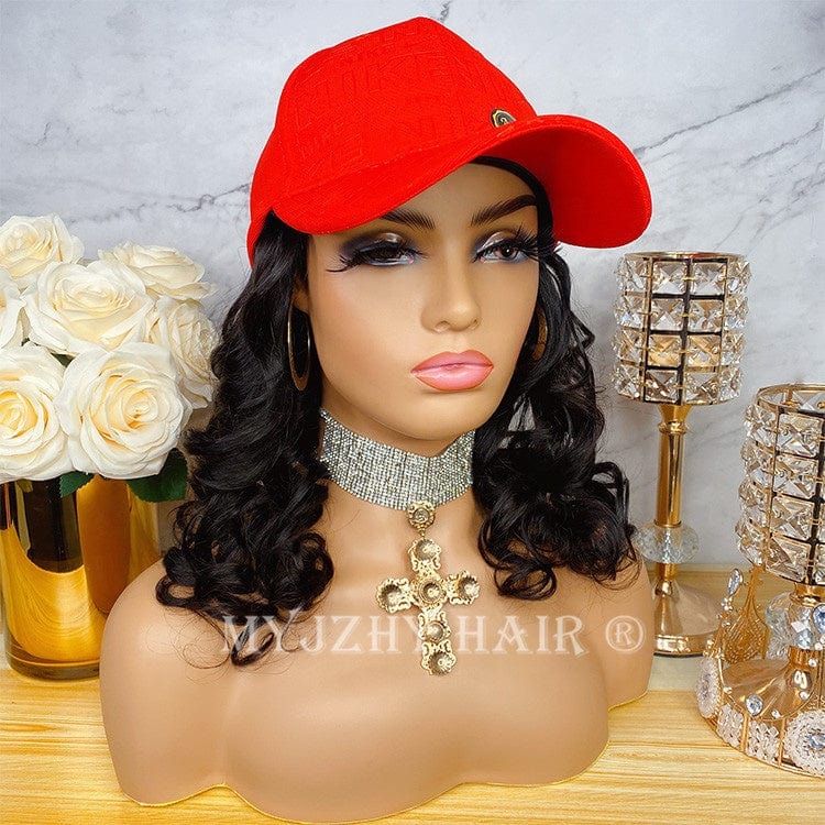 New Fashion Women Baseball Cap Wig Loose Wave Human Hair Funny Casual Hip Hop Cap Snapback Gorras Hat Wigs