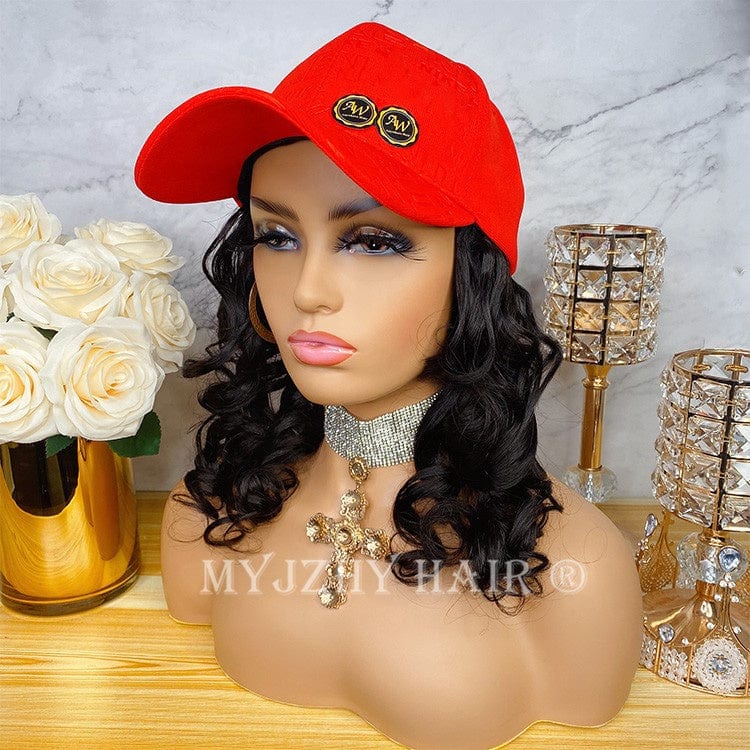 New Fashion Women Baseball Cap Wig Loose Wave Human Hair Funny Casual Hip Hop Cap Snapback Gorras Hat Wigs