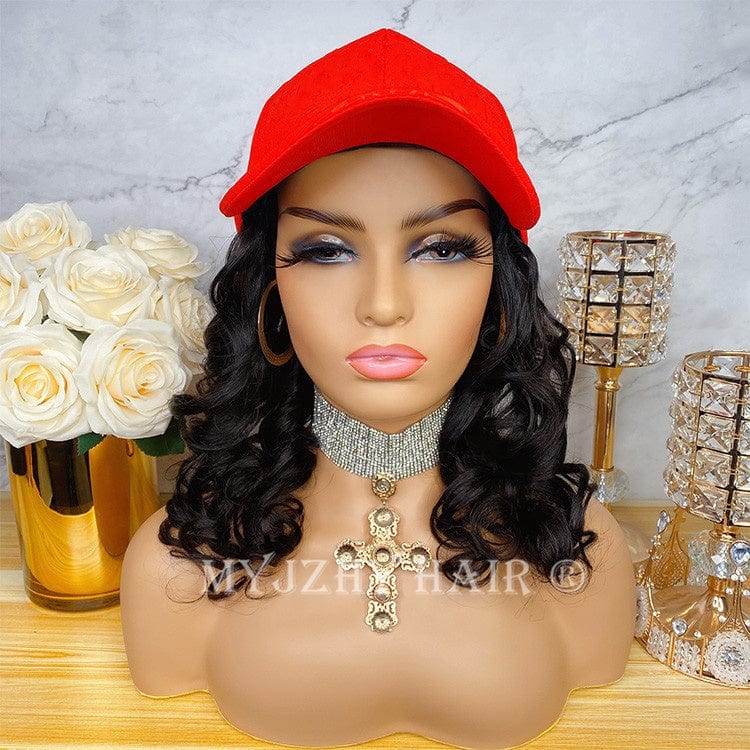 New Fashion Women Baseball Cap Wig Loose Wave Human Hair Funny Casual Hip Hop Cap Snapback Gorras Hat Wigs