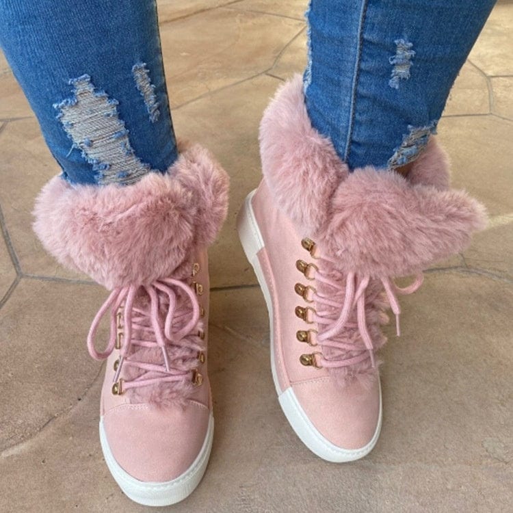 New Fashion Women Boots Winter Snow Short Boots Fur Cotton Shoes Lace up Wedges Shoes Boots for Women