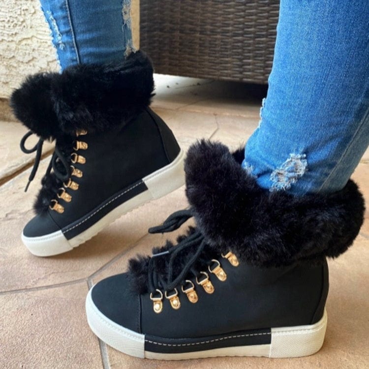 New Fashion Women Boots Winter Snow Short Boots Fur Cotton Shoes Lace up Wedges Shoes Boots for Women