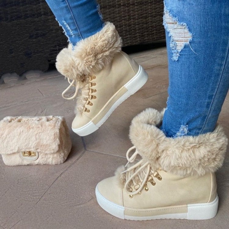 New Fashion Women Boots Winter Snow Short Boots Fur Cotton Shoes Lace up Wedges Shoes Boots for Women