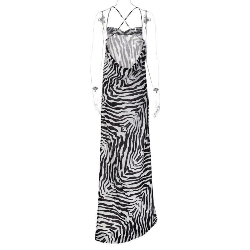 New look boutique 2023 wholesale summer strapless bodycon maxi print zebra dresses women