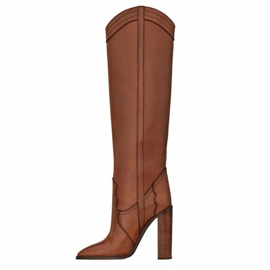 New Luxury Winter Knee High Boots for Women Leather Knee Length Designer Fall Boots Heels Women Shoes