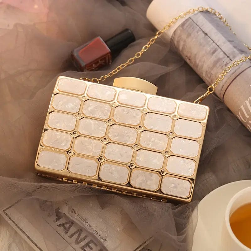 New One Shoulder Dinner Bag European And American Style Metal Chain Acrylic Square Clutch Evening Bag For Women