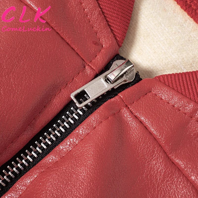 New Product 2024 Women Short Sleeve Bomber Jacket Custom Logo Zipper Leather Cropped Coat Patchwork Mesh Leather Jacket