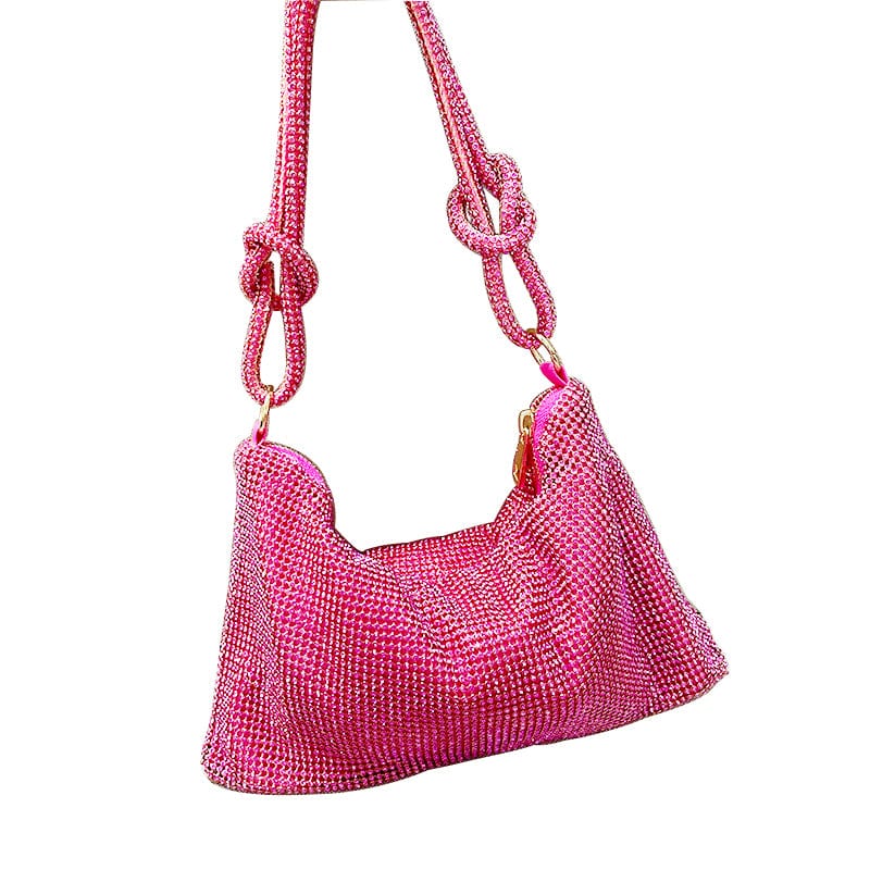 New Rhinestone Underarm Full Diamonds Handbag Pink Small Bag Women Underarm Fold Party Shoulder Knot Handbag Designer