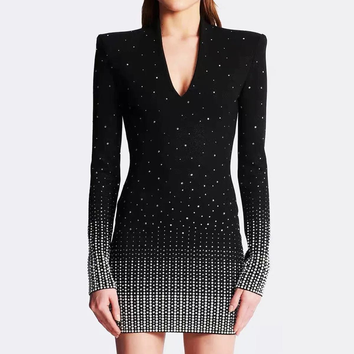 New Sexy Fashion Black Long Sleeve Dress Pearls And Diamond Beading Party Dresses