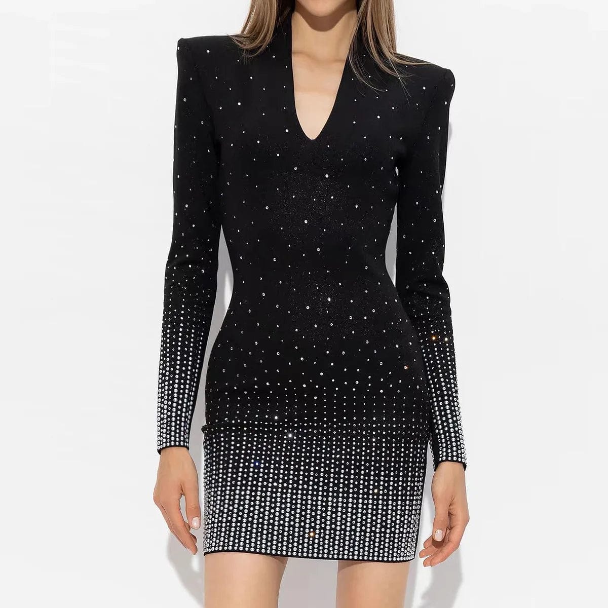 New Sexy Fashion Black Long Sleeve Dress Pearls And Diamond Beading Party Dresses