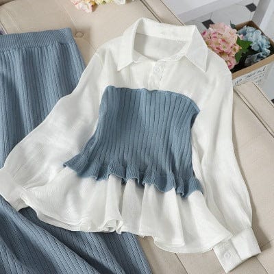 New spring two piece sets women outfit fashion patchwork blouse tops + Wrap skirt 2 pcs suits ladies tracksuits elegant clothes