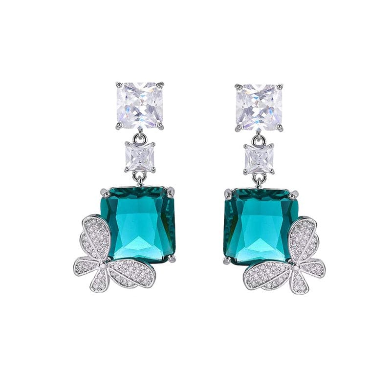 New Style Dangle Drop Topaz Square Cubic Zirconia Light Blue Cute Butterfly Earrings for Women Elegant Daily Party CZ Jewelry