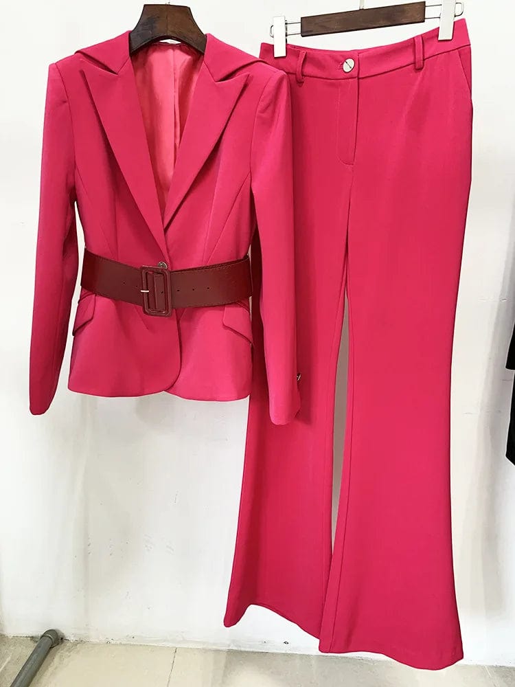 New Style Fashion Pink Ladies Clothes Two Pieces Suit Set Long Pants Business Blazer