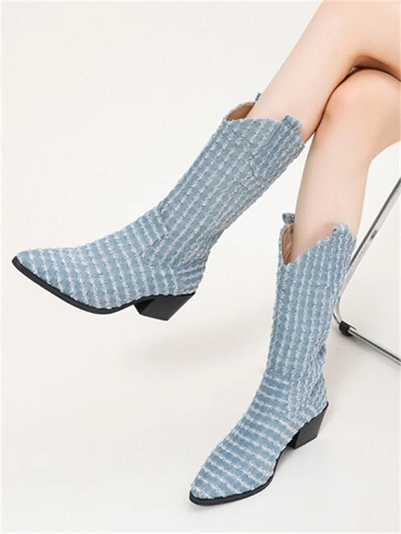 New Style Fashionable Autumn Winter Women  Shoes Long Boots Cowgirl Denim High-Knee Ladies Jean Boots