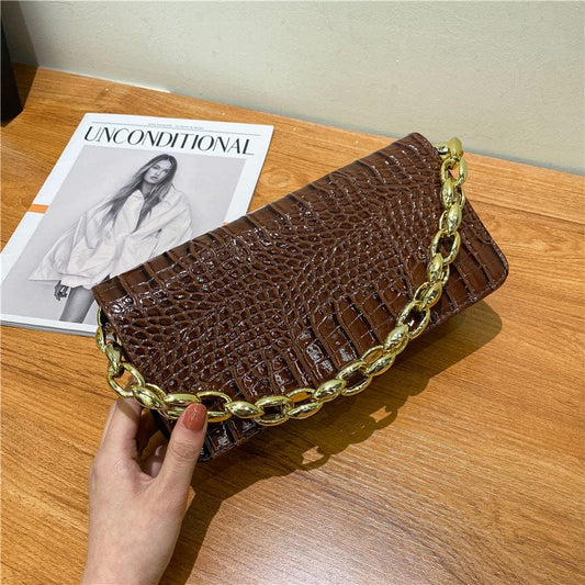 New style female bag fashion trend crocodile pattern small square bag underarm bag chain shoulder handbag