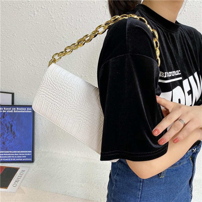 New style female bag fashion trend crocodile pattern small square bag underarm bag chain shoulder handbag