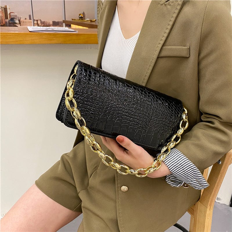 New style female bag fashion trend crocodile pattern small square bag underarm bag chain shoulder handbag