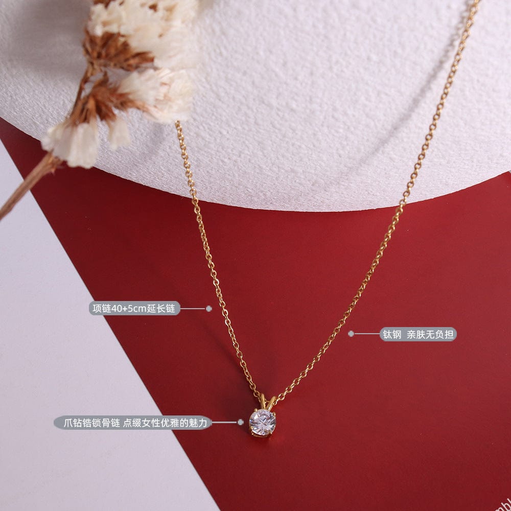 New Style Single Diamond Necklace Advanced Simple Shiny Zircon Pendant Chain Party Jewelry