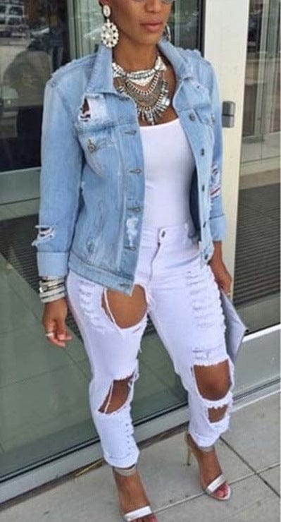 New Style Women's Denim Jacket Popular Jacket Ripped Coat Long Sleeves Casual Plus Size Women's Coats Jackets