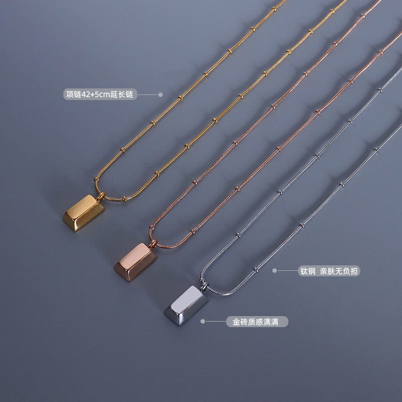 New Super Me Letter Gold Brick Chain Mini Gold Bar Necklace Titanium Steel Gold Plated Versatile