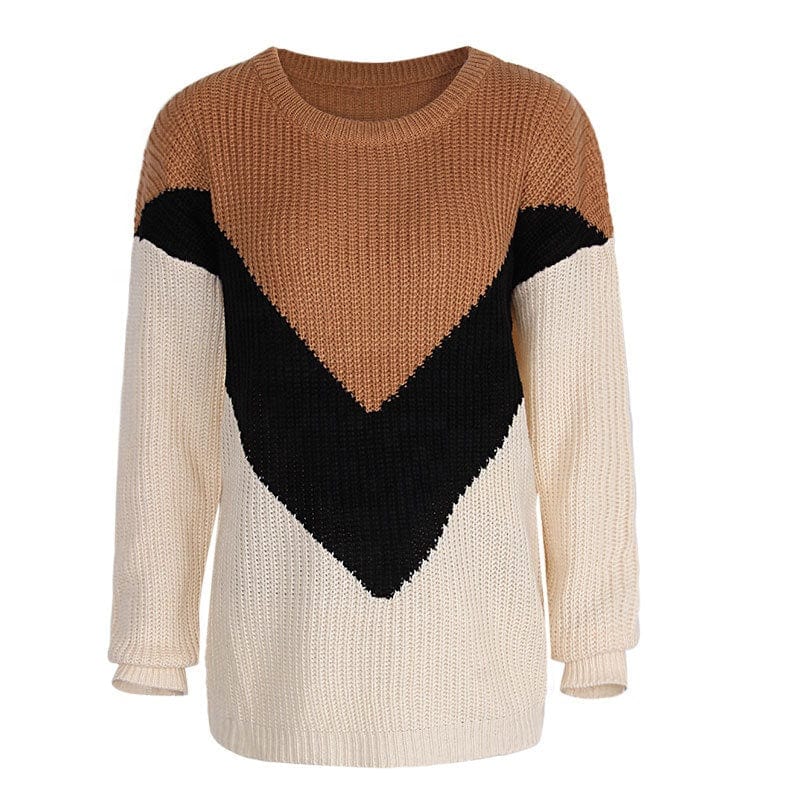 New Sweater Striped Irregular Crew Neck V Pullover Fashion Bottoming Knitted Women