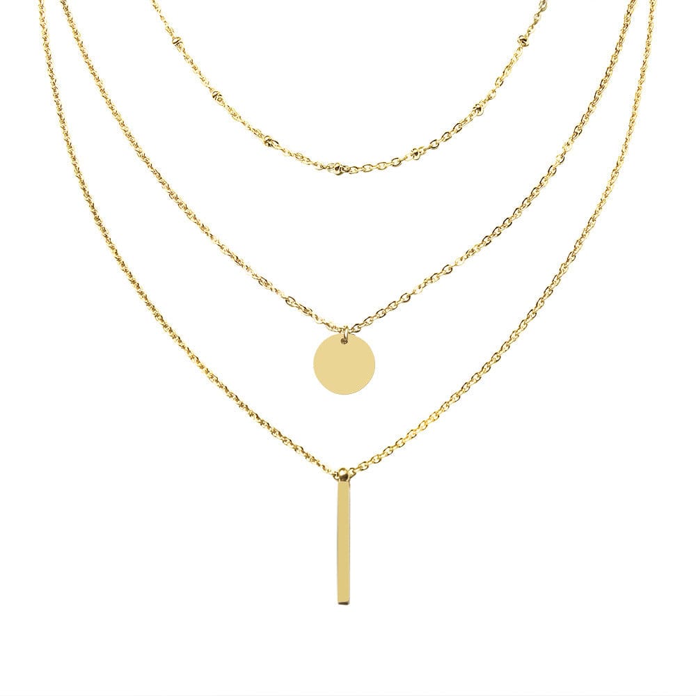 New Three Layer Geometric Round Piece Long Pendant Necklace Fashion Chain Female Simple Temperament