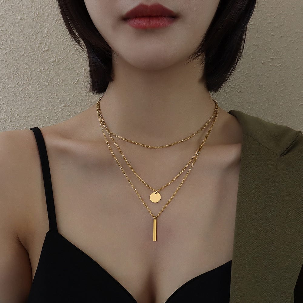 New Three Layer Geometric Round Piece Long Pendant Necklace Fashion Chain Female Simple Temperament