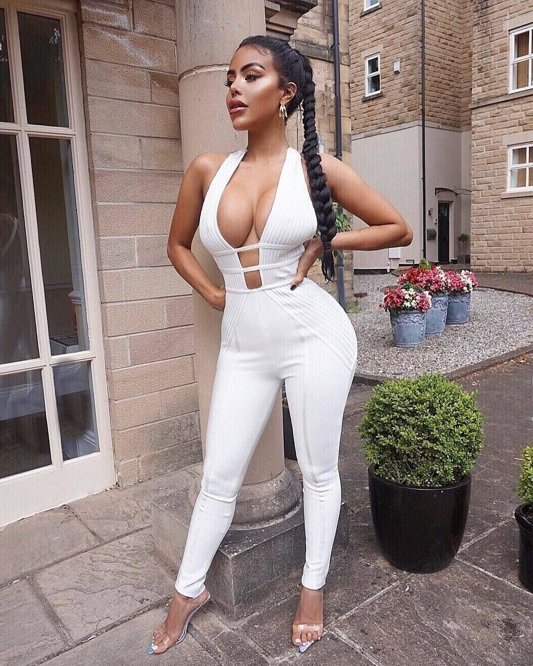 New Trend  Ladies Sexy Bodycon Club Party Hollow Out V-Neck Jumpsuits Knit Summer  Women One Piece Jumpsuit