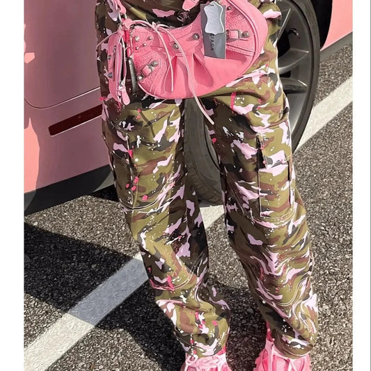 New Trends XS High Waist Pockets Straight Camouflage Pant Woman Camo Cargo Pants For Women 2024