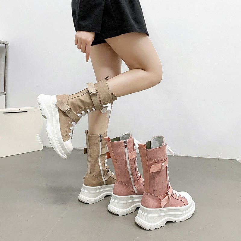 New Trendy Autumn Winter Canvas Easy-matching Fashionable Boots Western Buckle Women Shoes Ladies Boots