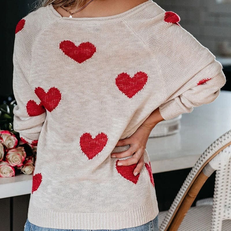 New Valentine's Day Sweater Women's Loose Pullover Plus Size Heart-Shaped Multi-Part V-Neck