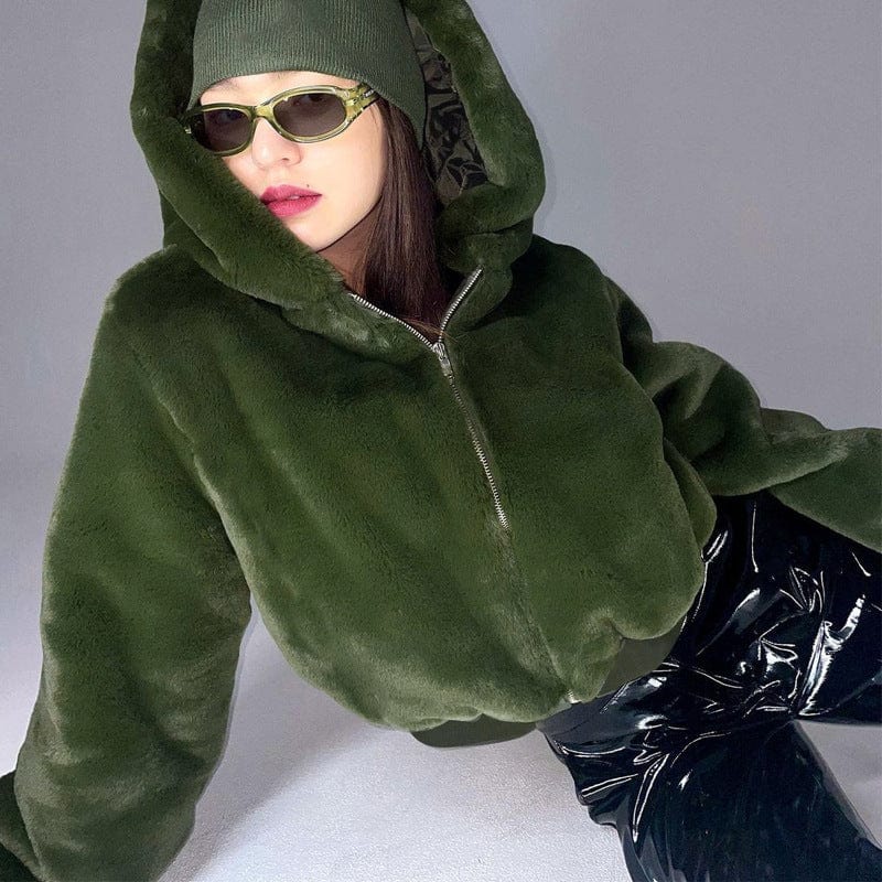 New Winter Fashion Velvet Coats Casual Womens Long Sleeve Zipper  Coats Women Army Green Womens Hooded Coats